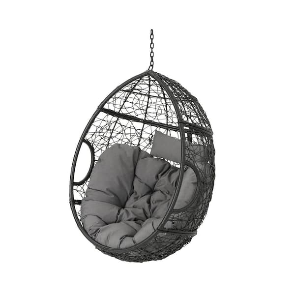 Unbranded Egg-Shaped Outdoor Hammock Hanging Chair-3.15'W x 2.21'D x 4.08'H, Polyethylene Rattan, Water-Resistant Cushions, Grey