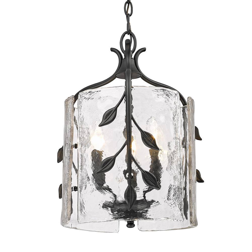 Calla Natural Black 3-Light Pendant with Hammered Glass Shade