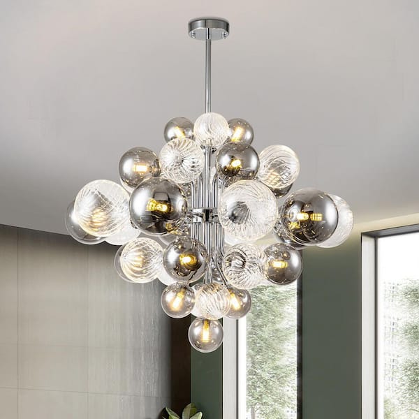 Y'INSP 18-Light Chrome and Smoky Glass Bubble Chandelier with No Bulbs Included