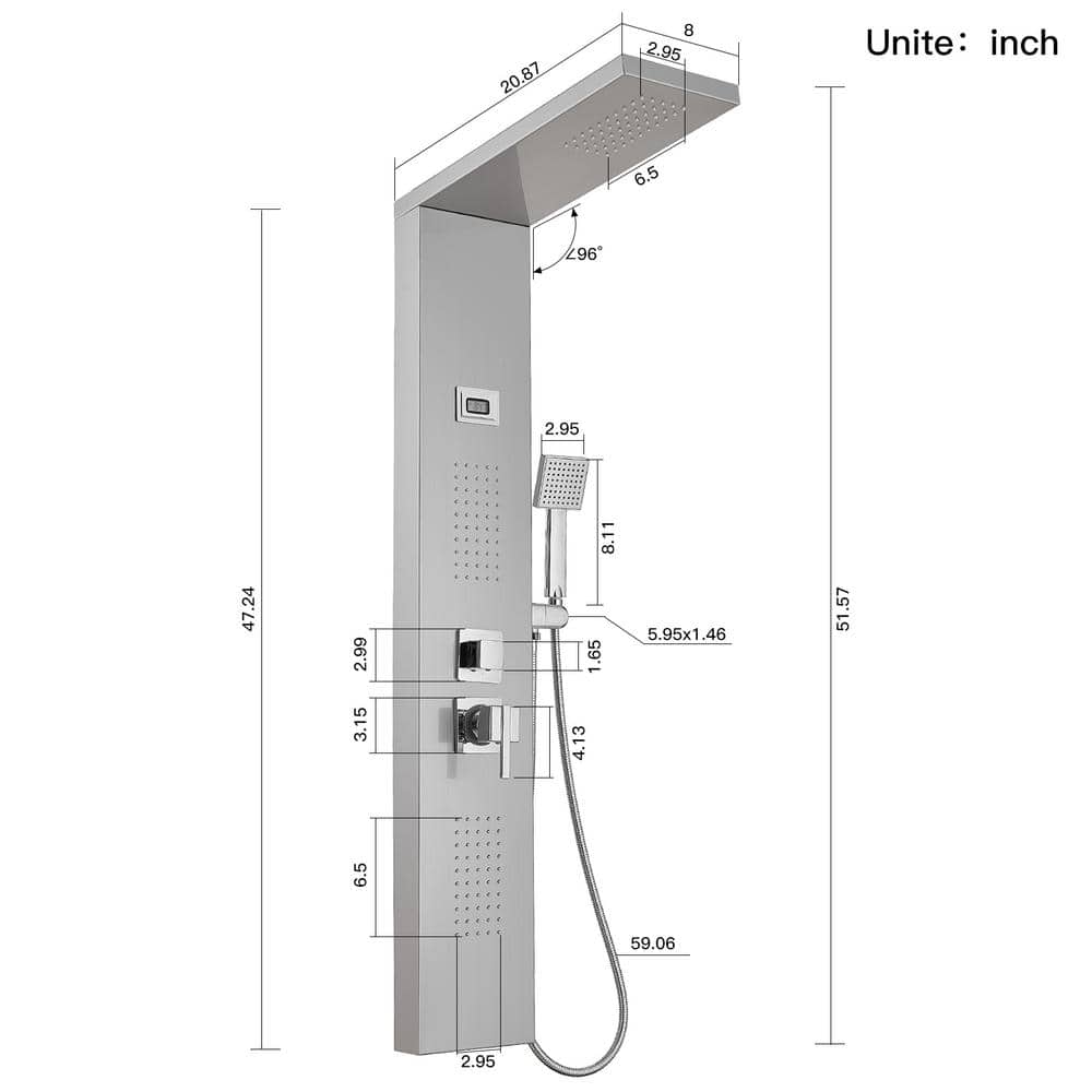 Nickel Chrome 2-Jet Rainfall Shower Panel System with Handheld Wand