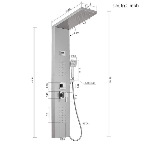 BWE 2-Jet Rainfall Shower Tower Shower Panel System with Rainfall