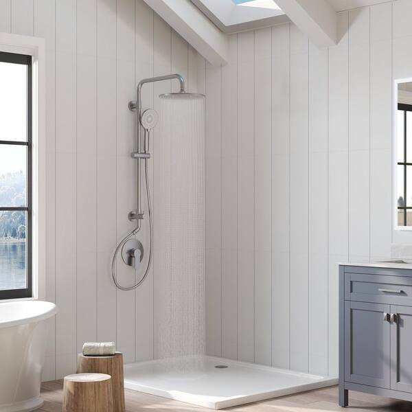 GRANDJOY Single Handle 3-Spray 10 in. Tub and Shower Faucet 2.5 GPM with 3 Modes Handheld Shower in Brushed Nickel Valve Included