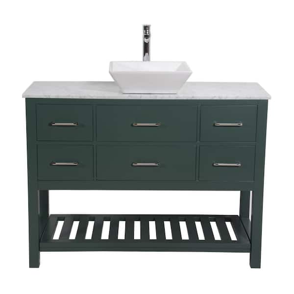Unbranded Santa Monica 48 in. W x 18 in. D x 36 in. H Bath Vanity in Dark Green with Marble Top in White with White Basin