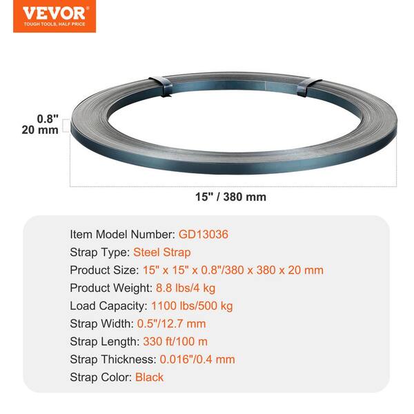 VEVOR Packaging Steel Strapping Roll, 330 ft. Length x 1/2 VEVOR Packaging Steel Strapping Roll, 330 ft. Length x 1/2