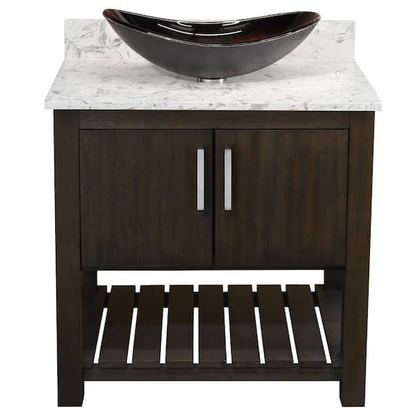 Novatto Ocean Breeze 31 in. W x 22 in. D x 31 in. H 1 Bronze Sink with CH Drain Bath Vanity in Cafe with Cafe Mocha Quartz Top