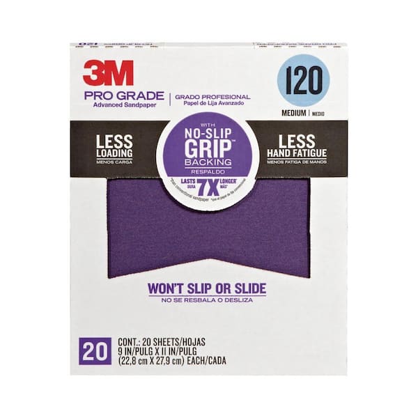 3M Pro Grade 9 in. x 11 in. 120 Grit Medium No-Slip Grip Advanced Sandpaper (20-Pack)