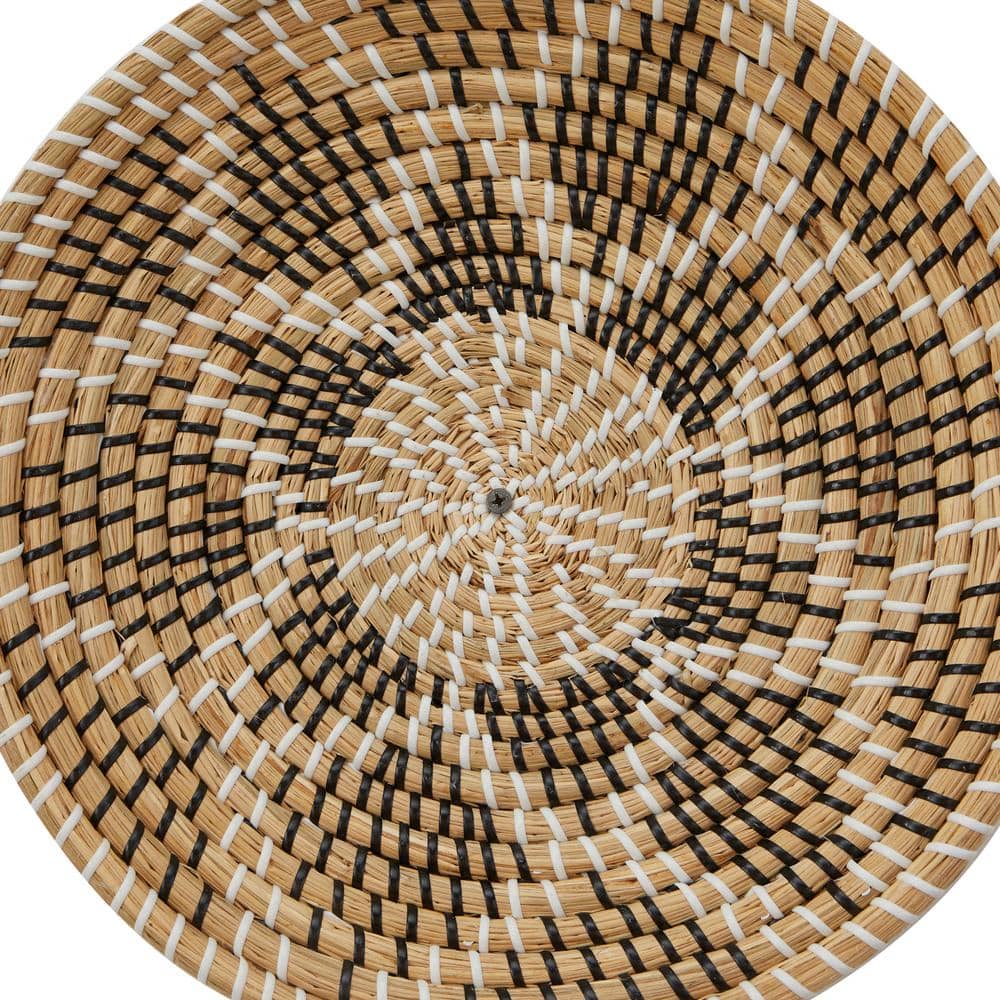 Handmade Brown and White Seagrass Embroidered Wall Sculpture Set