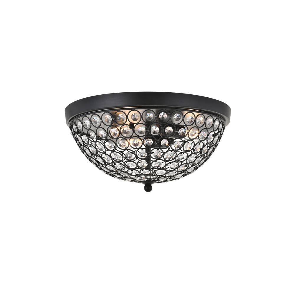 Timeless Home Troy 13.5 in. W x 6.3 in. H 3-Light Matte Black and Clear Flu