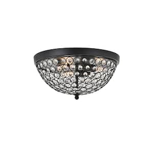 Timeless Home Troy 13.5 in. W x 6.3 in. H 3-Light Matte Black and Clear Flush Mount