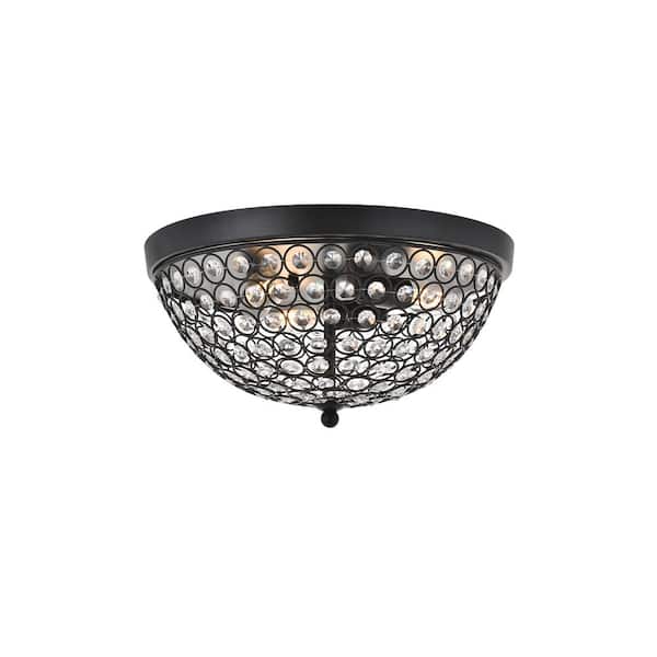 Unbranded Timeless Home Troy 13.5 in. W x 6.3 in. H 3-Light Matte Black and Clear Flush Mount