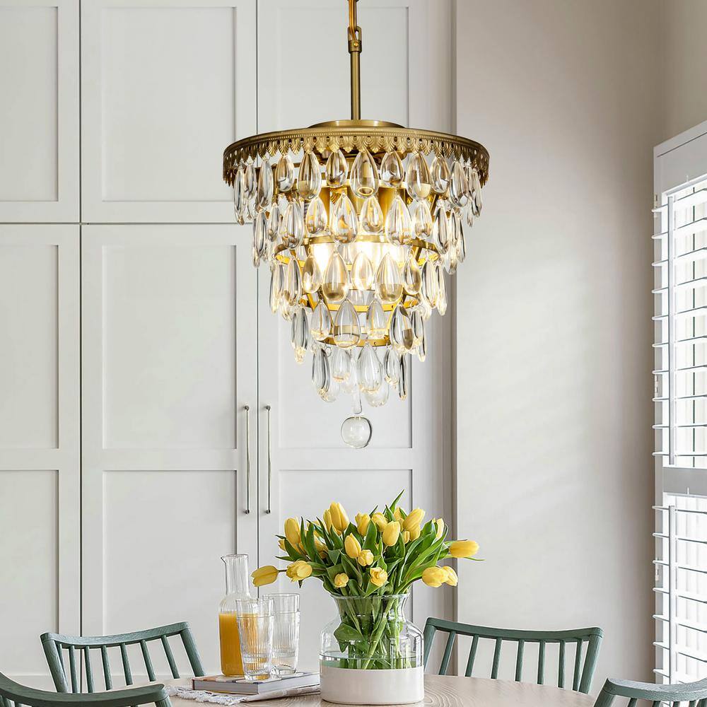 14in. 3-Lights Antique Brass Glam Chandelier Pendant Ceiling Lighting with 