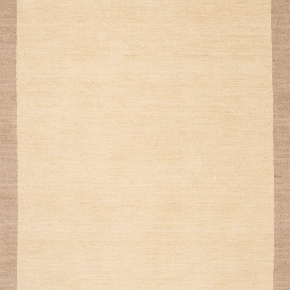 Ivory Beige Hand-Knotted Wool Rectangular Rug, 5' x 8'