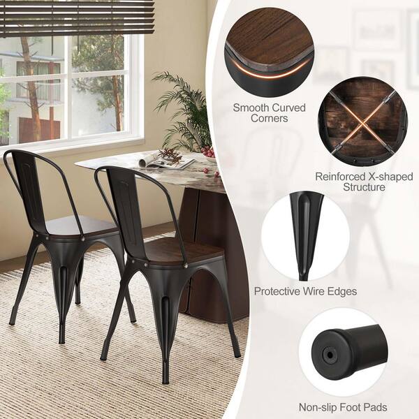 Gymax Tolix Style Metal Dining Chairs (Set of 4) w/ Wood Seat and