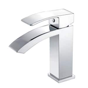 Single-Handle Arc Single-Hole Bathroom Faucet with Waterfall Spout in Chrome