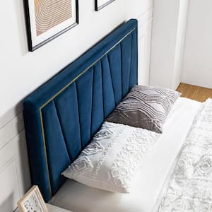 Curtis 64 in. W Navy Upholstered Tufted Adjustable Height Headboard with Solid Wood Legs-Blue Family