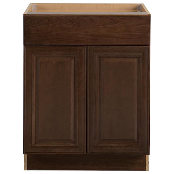 Hampton Bay Benton Assembled 27x34.5x24 in. Base Cabinet with Soft Close Full Extension Drawer in Butterscotch