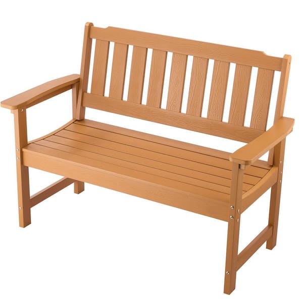 50.5 in. 2-3 Person Medium Brown Wood Plastic Outdoor Bench with Backrest, Armrests, 800 lbs. Capacity, Weatherproof