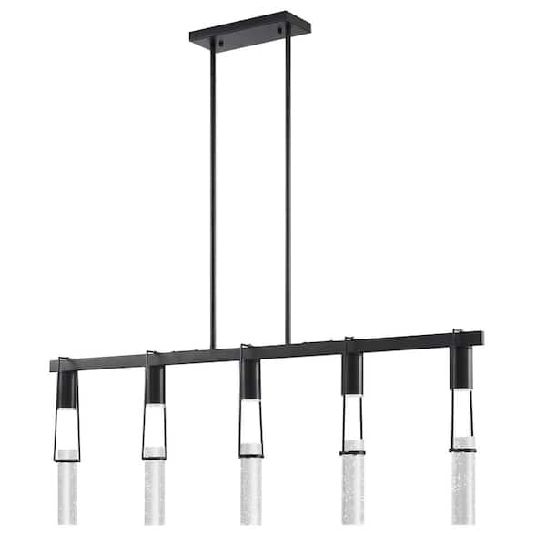 Finesse Decor Harmony 5-Light Matte Black Crystal Chandelier for Kitchen Counter with 5 GU10 Bulbs Included