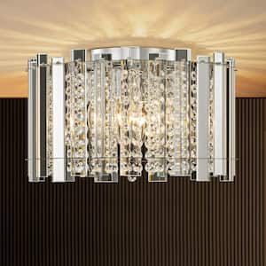 Durgin 14.1 in. 4-Light Chrome Modern Glam Dome Cylinder Drum Crystal Flush Mount Ceiling Light with Crystal Beads