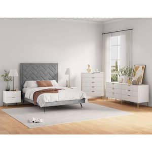 DUMBO White 3-Piece 2-Drawer 20.07 in. Nightstand, 5-Drawer 35.19 in. Chest and 6-Drawer 69.68 in. Dresser Set