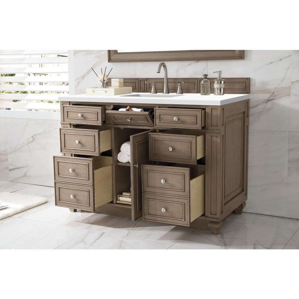 Whitewashed Walnut 48" Single Bathroom Vanity Base with Porcelain Sink
