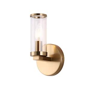 Kaiton 4.75 in. 1-Light Gold Modern Industrial Smart Home Enabled Wall Sconce with Clear Glass Shade