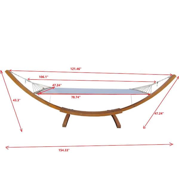 Zeus & Ruta 12.9 ft. White Fabric Plywood Standalone Hammock with Stand For Garden, Patio, Balcony, or Indoor Use for 1 Person