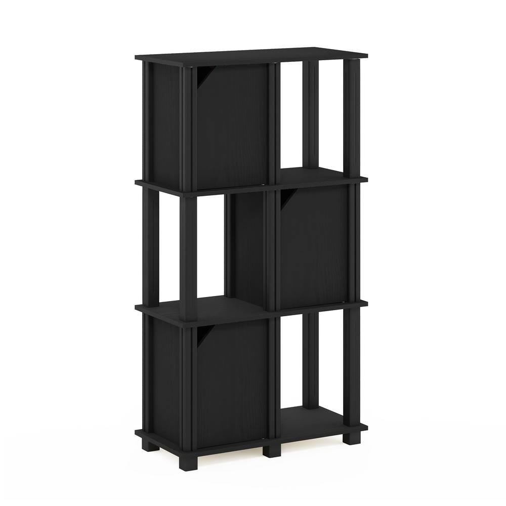 Modern Black Oak Composite Wood 4-Tier Storage Shelf with Doors