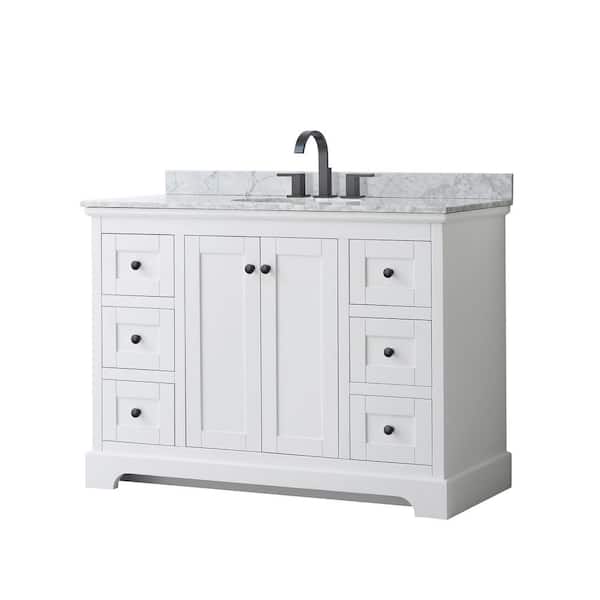 Wyndham Collection Avery 48 in. W x 22 in. D x 35 in. H Single Bath Vanity in White with White Carrara Marble Top