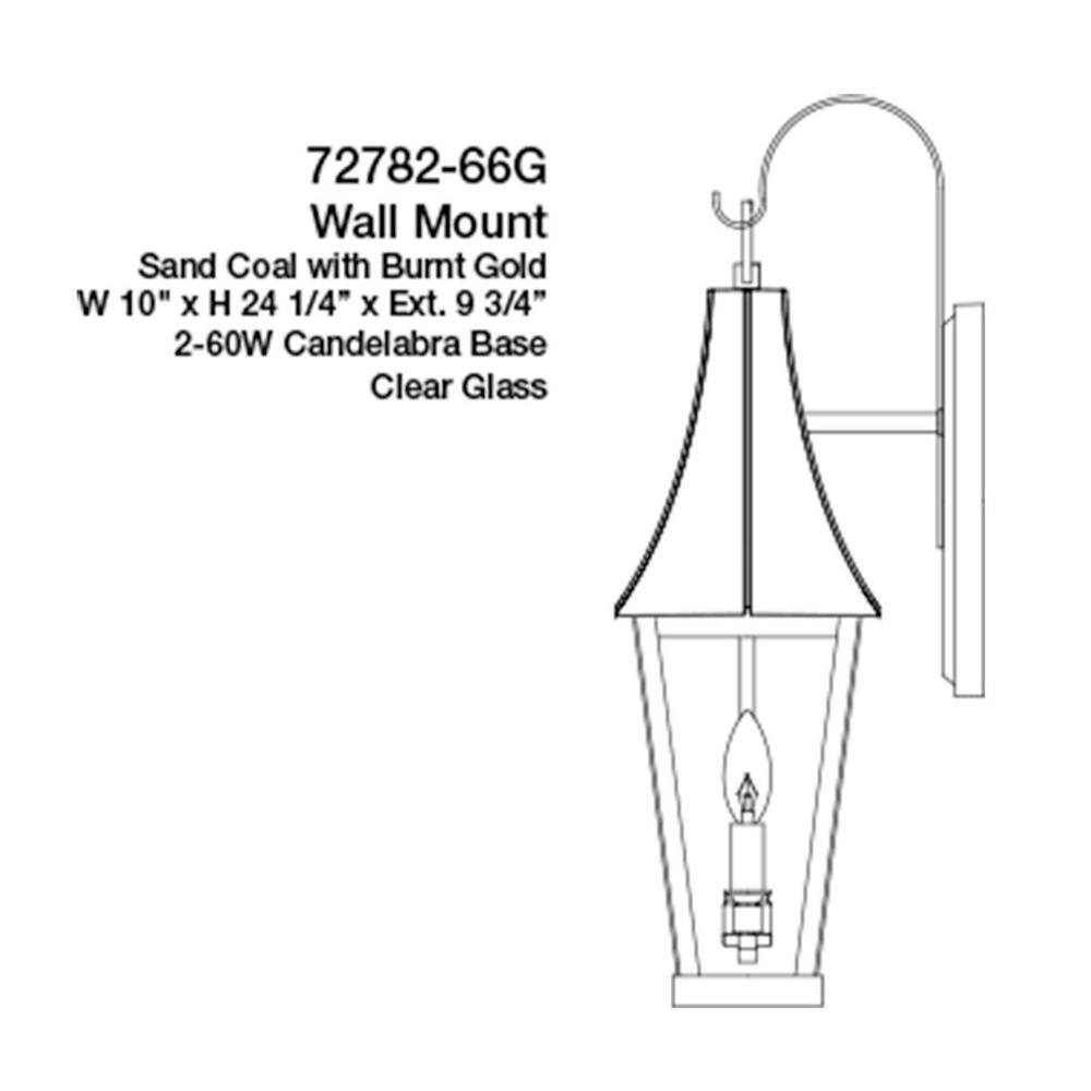 Chateau Grande Black and Gold 2-Light Outdoor Wall Sconce with Glass Shade