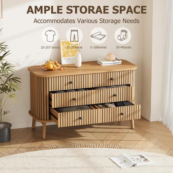 6 drawer dresser boho Garvee Modern 53 inch Rattan Dresser for Bedroom 6 Drawer Boho Chest of Drawers Large Storage Cabinet for Clothes TV Stand for Living Room Wood Accent Furniture with Metal Handles in the