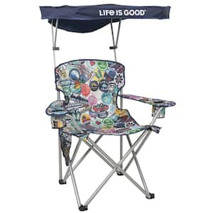 Multi-Colored Steel Heavy Duty Max Shade Chair with Tilting Blue Shade, 2-Cup Holders and Carrying Bag