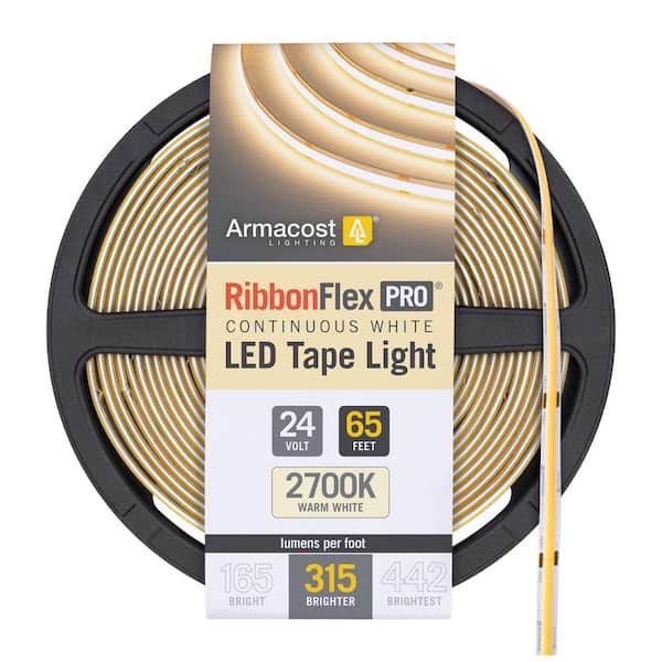 RibbonFlex Pro 24-Volt White COB 65.6 ft. Dimmable Cuttable Integrated LED Strip Light Tape 2700K 315 Lumen/Ft