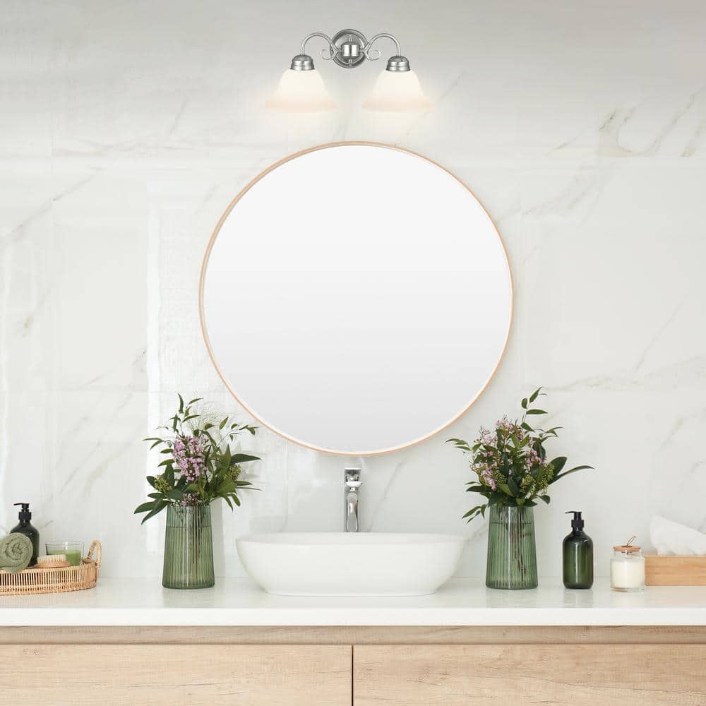 Elegant Satin Nickel 2-Light Vanity Wall Sconce with Alabaster Glass