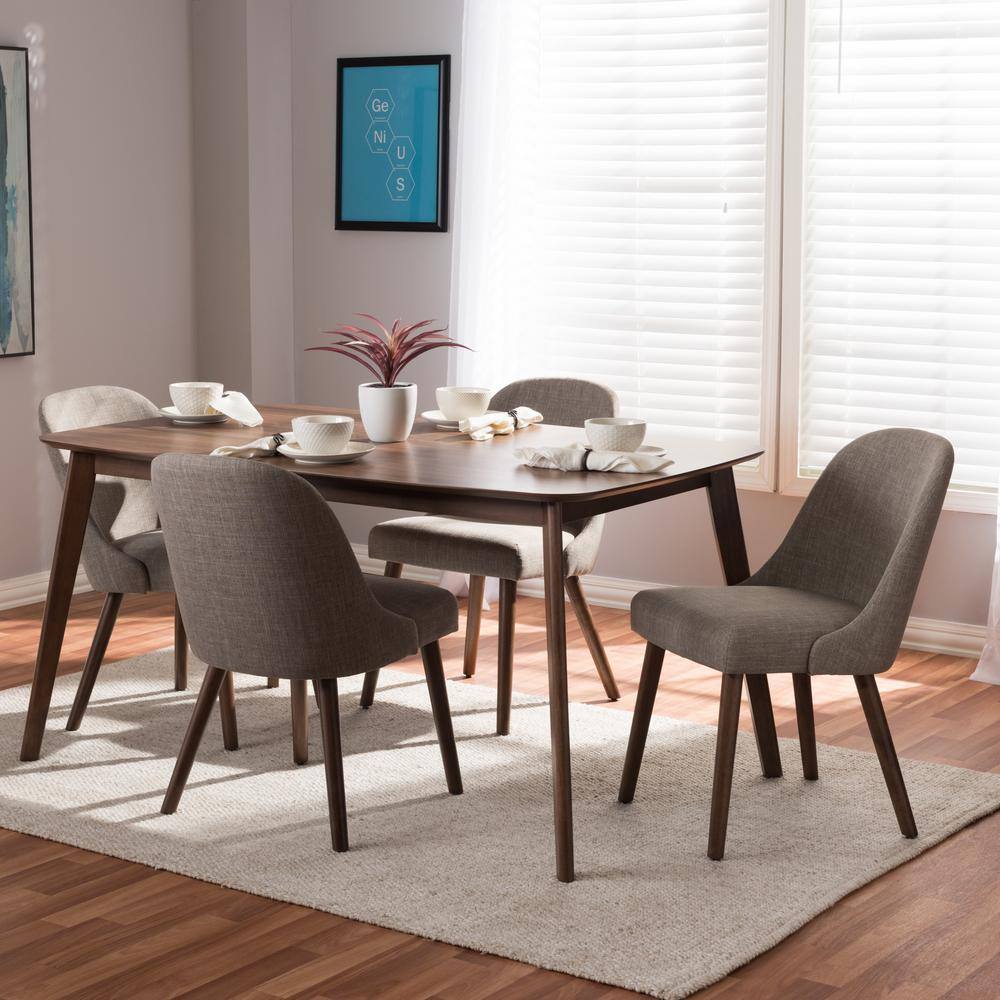 Cody Mid-Century Modern 5-Piece Dining Set in Light Grey & Walnut