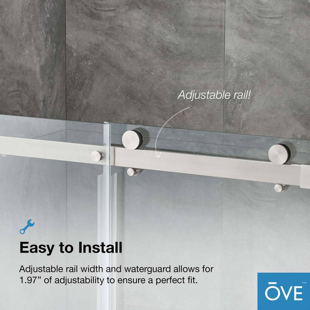 Satin Nickel Frameless Sliding Soft Close Shower Door with Clear Glass
