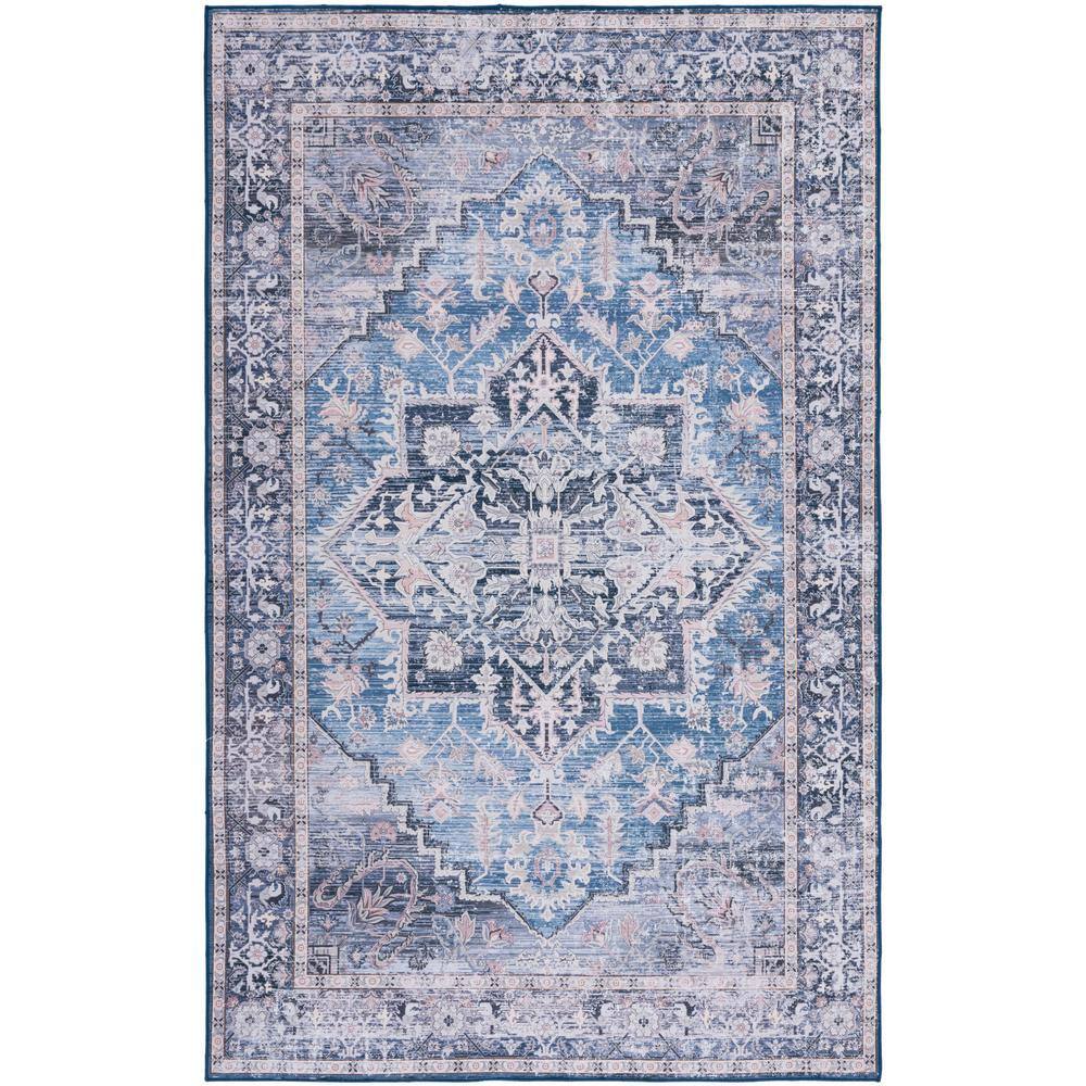Tucson 3' x 5' Blue Charcoal Synthetic Washable Non-Slip Area Rug