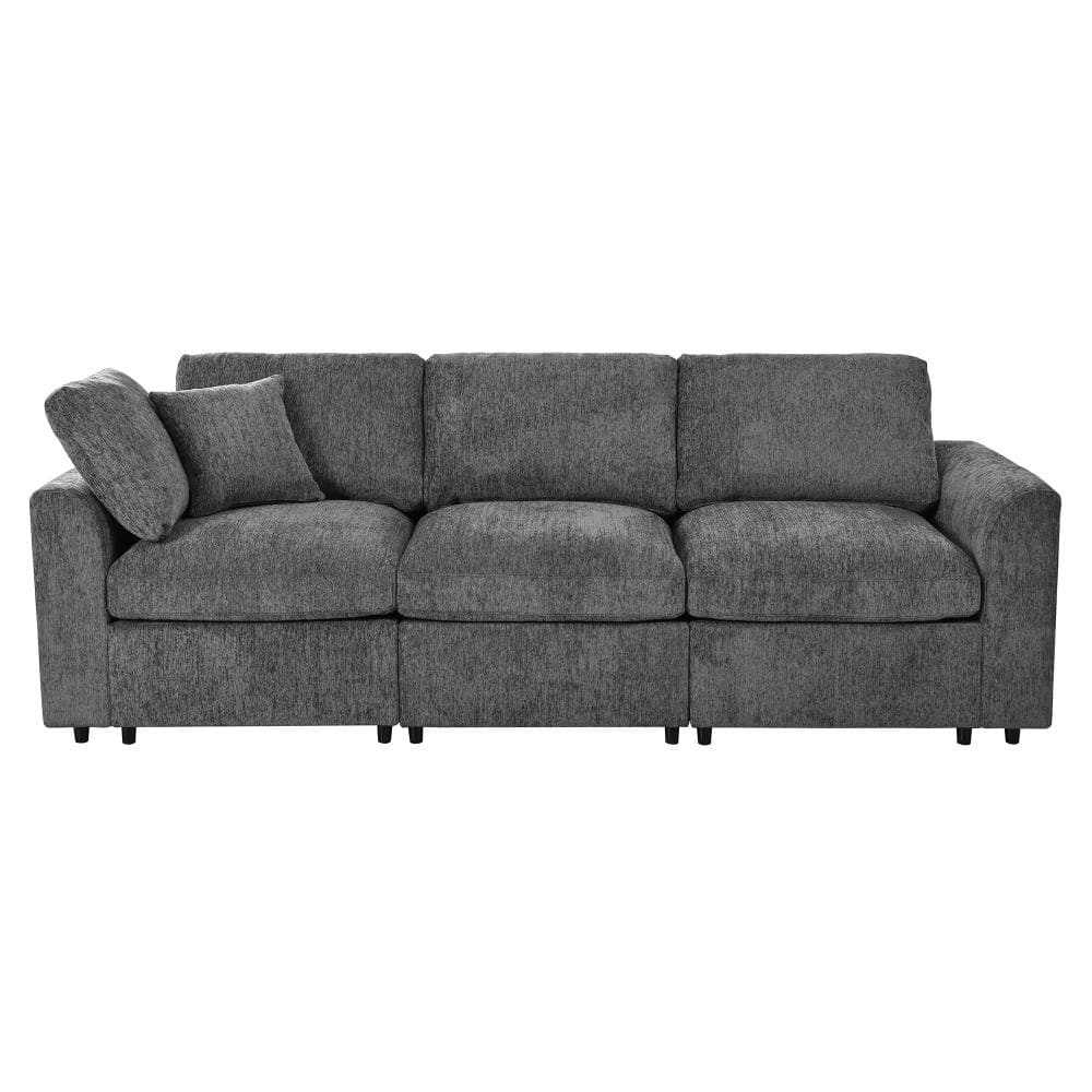 U-Style 101.57 in. Straight Arm Chenille Rectangular Deep Seating Sofa with Throw Pillow in Grey price history on PriceWatchPro