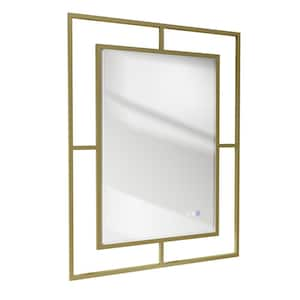 40 in. H x 30 in. W Medium Rectangular Golden Framed Anti-Fog LED Wall Bathroom Vanity Mirror Lighted Mirror