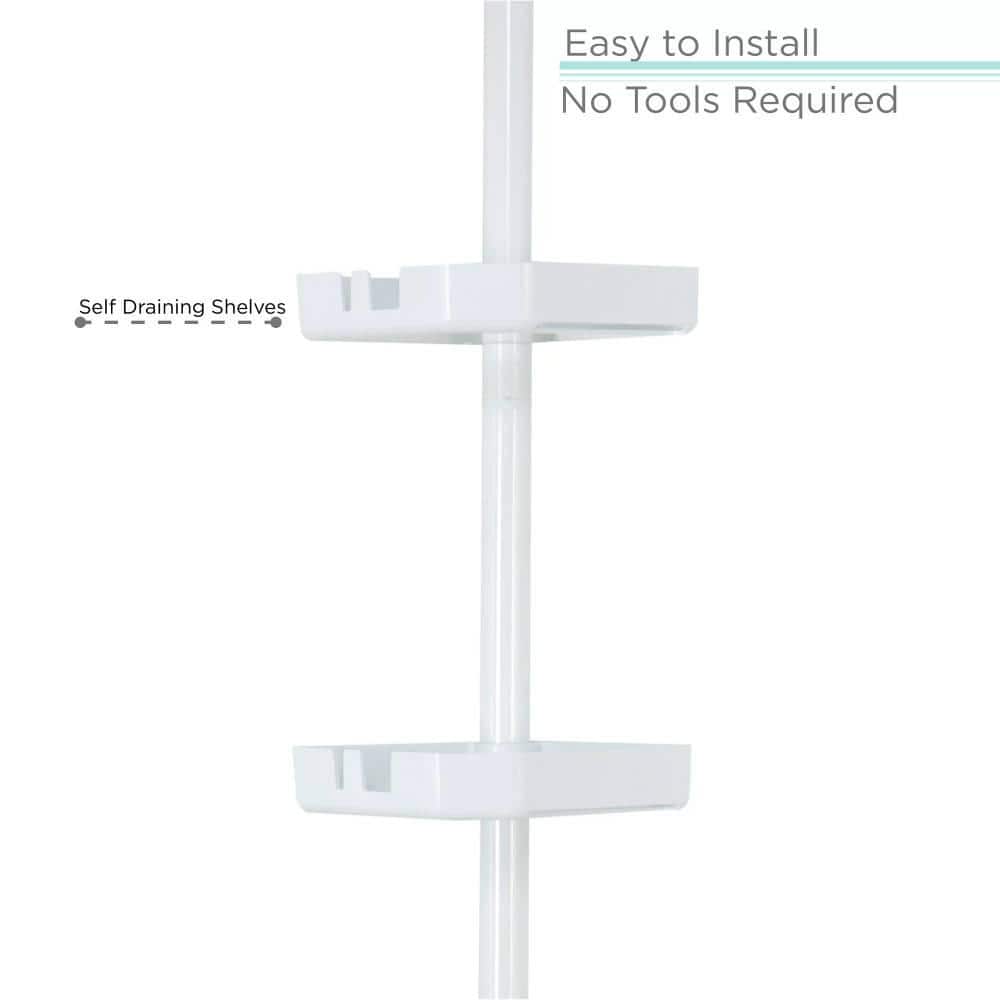 White Metal 4-Tier Tension Mount Shower Organizer Caddy