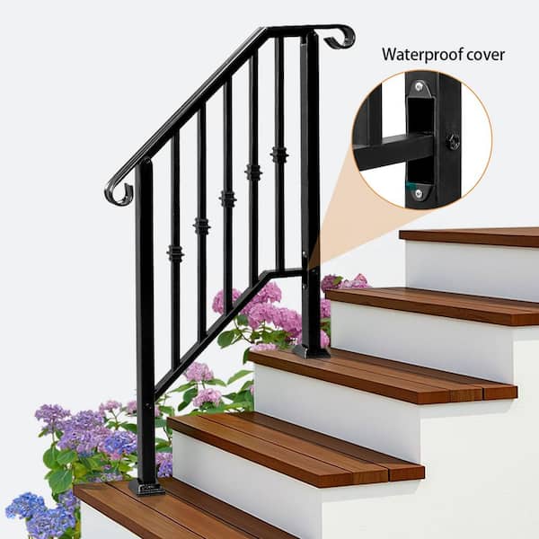 Angel Sar 28 in. H x 46.5 in. W Black Metal Stair Railing Kit with Balusters 9 Railings