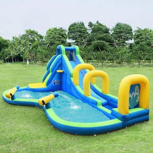 Multi-Color Inflatable Water Slide Kids Bounce House Castle Splash Water Pool with 750-Watt Blower