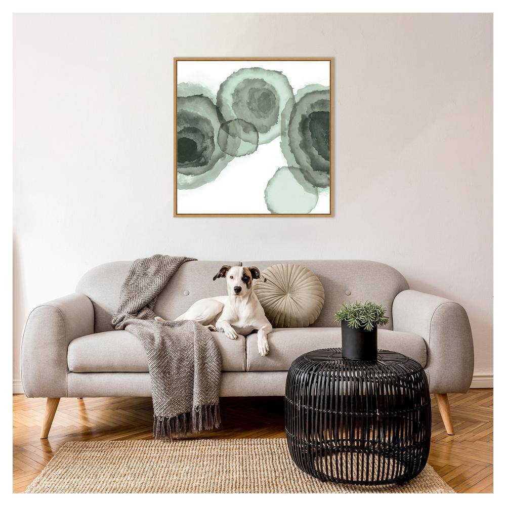 Ink Stains II Mint Abstract Canvas Art with Maple Frame