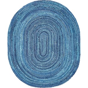 Braided Chindi Blue 8 ft. x 10 ft. Oval Area Rug