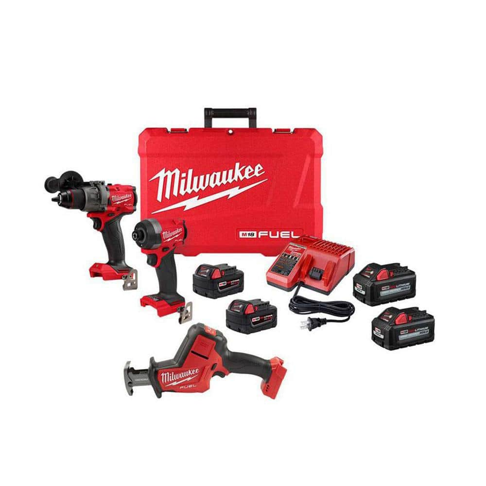 M18 FUEL 18-Volt Lithium-Ion Brushless Cordless Hammer Drill/HACKZALL/Impact Driver Combo Kit 3-Tool with (4) Batteries -  Milwaukee, 3697-22-2762