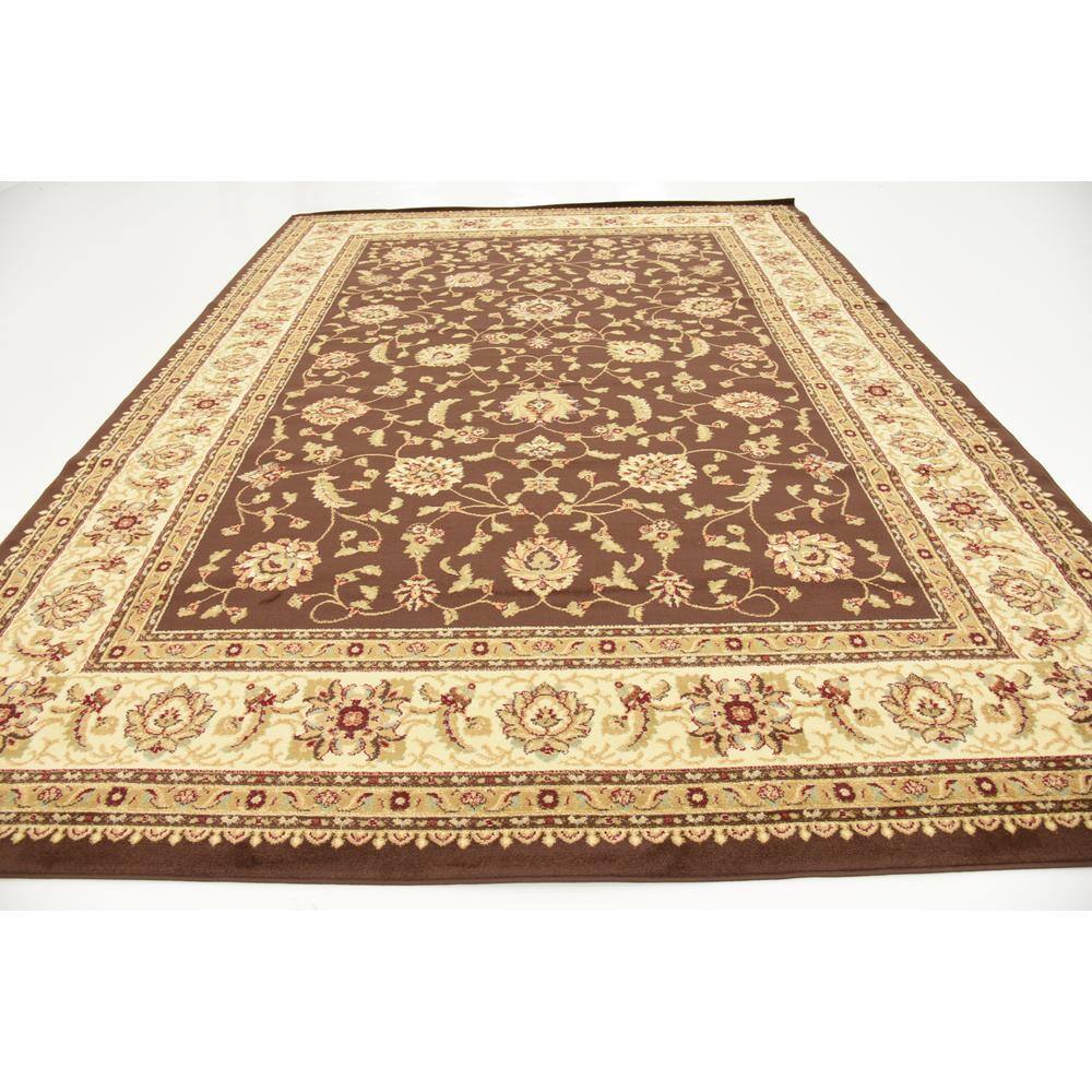 Brown and Ivory Floral Rectangular Synthetic Area Rug, 9' x 12'