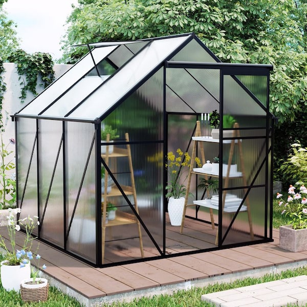 6 x 6 ft. -BLACK Polycarbonate Greenhouse Raised Base and Anchor Aluminum Heavy Duty Walk-in Greenhouses