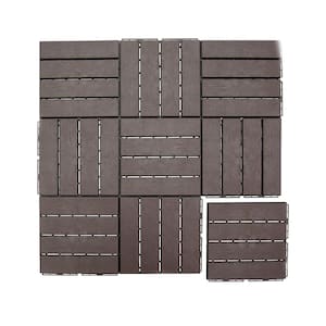 12 in. x 12 in. Deck Outdoor Patio Tile Plastic Interlocking Deck Floor Backyard Tiles in Brown (Set of 9)