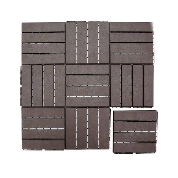Anvil 12 in. x 12 in. Deck Outdoor Patio Tile Plastic Interlocking Deck Floor Backyard Tiles in Brown (Set of 9)