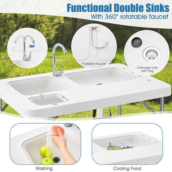 Gymax 2-in-1 Folding Fish Cleaning Table Portable Camping Table with Faucet  White GYM12012 - The Home Depot